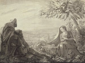 エジプトへの逃避、1805（ペンとインクと紙の上で洗う） 作： Philipp Otto Runge